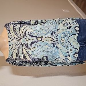 Talbots blue paisley lightweight sweater long sleeve silk cashmere size medium